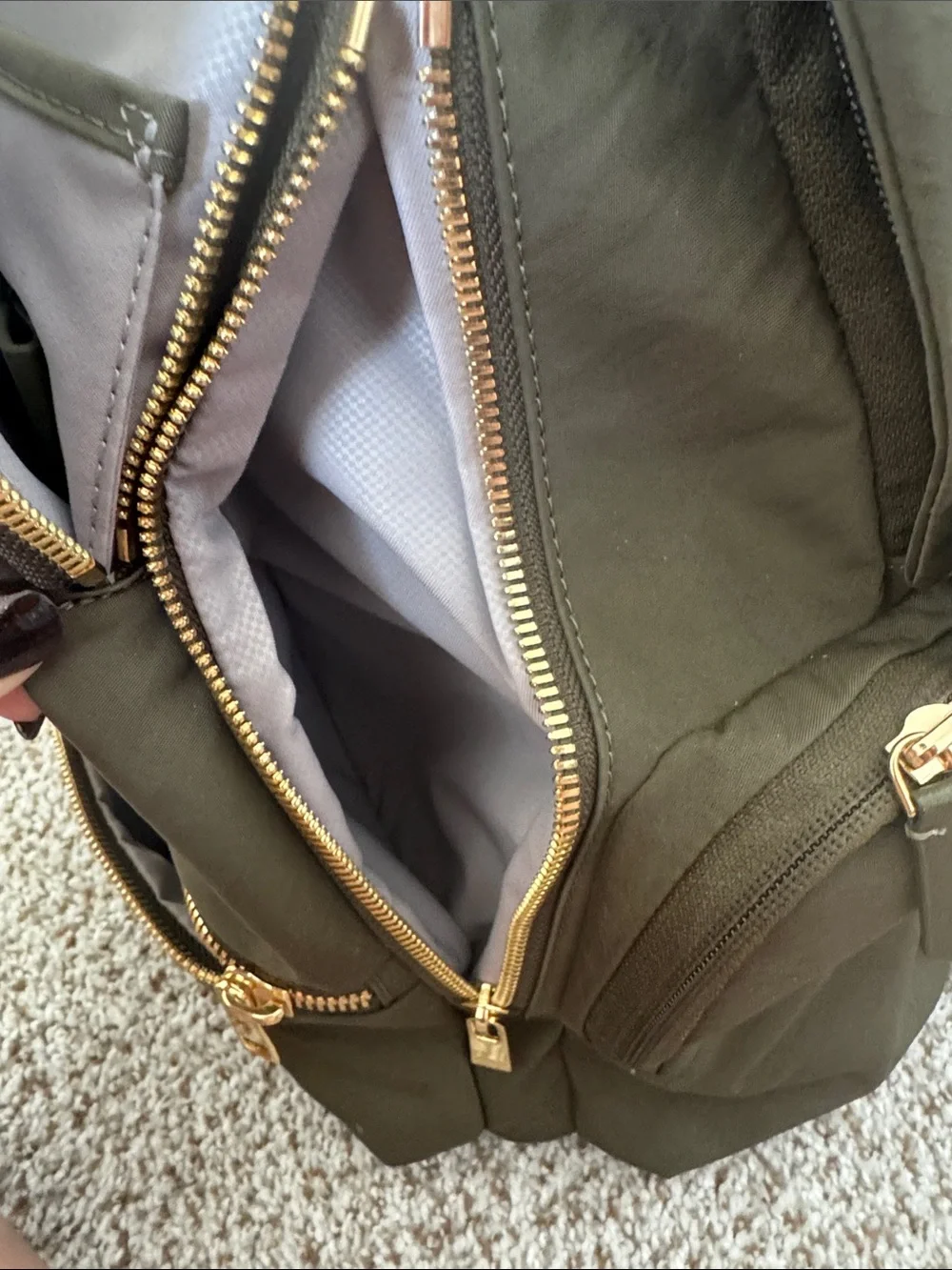 Tumi Olive Green Nylon Backpack with Gold Hardware